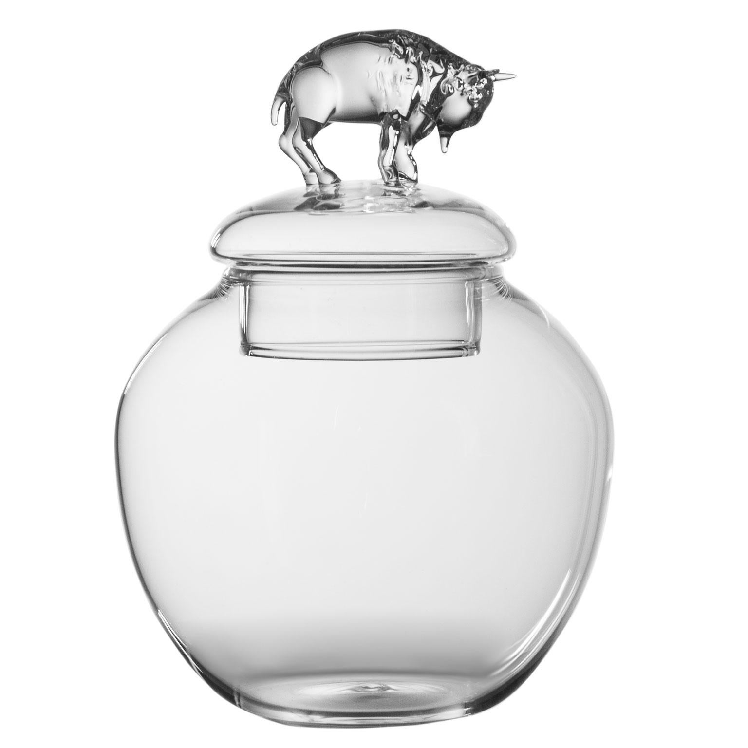Vaso di vetro trasparente soffiato a mano contemporaneo 