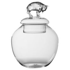 Contemporary Hand Blown Transparent Glass "Buffalo Jar" by Simone Crestani