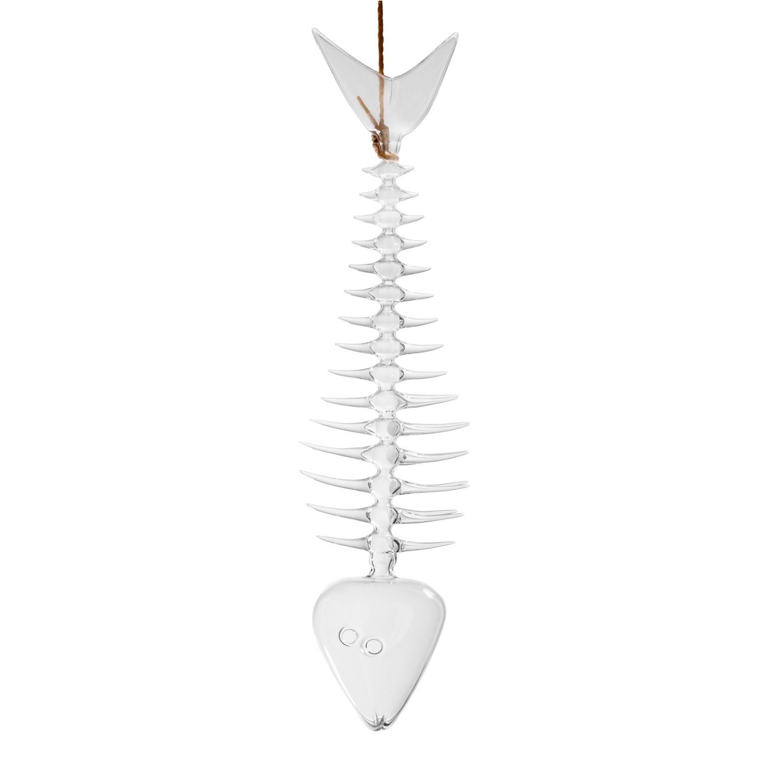 XXI secolo e contemporaneo Contemporaneo in vetro soffiato a mano Delizioso Pesce Scultura Scala Struttura Ossea Mare in vendita