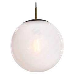 Contemporary Hand Blown Glass Pendant Lamp in White with Twist