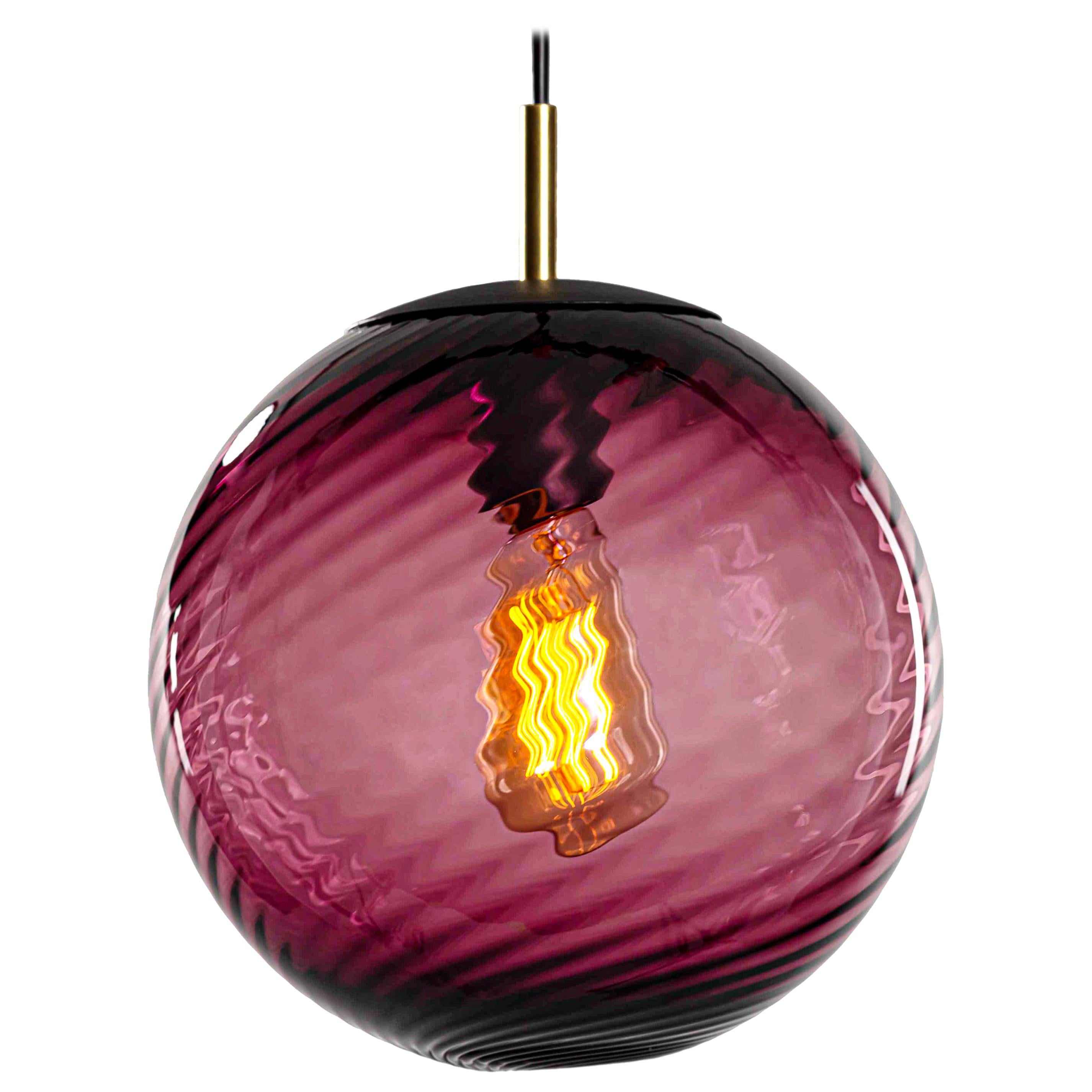 Contemporary Hand Blown Glass Pendant Lamp in Transparent Purple Twist