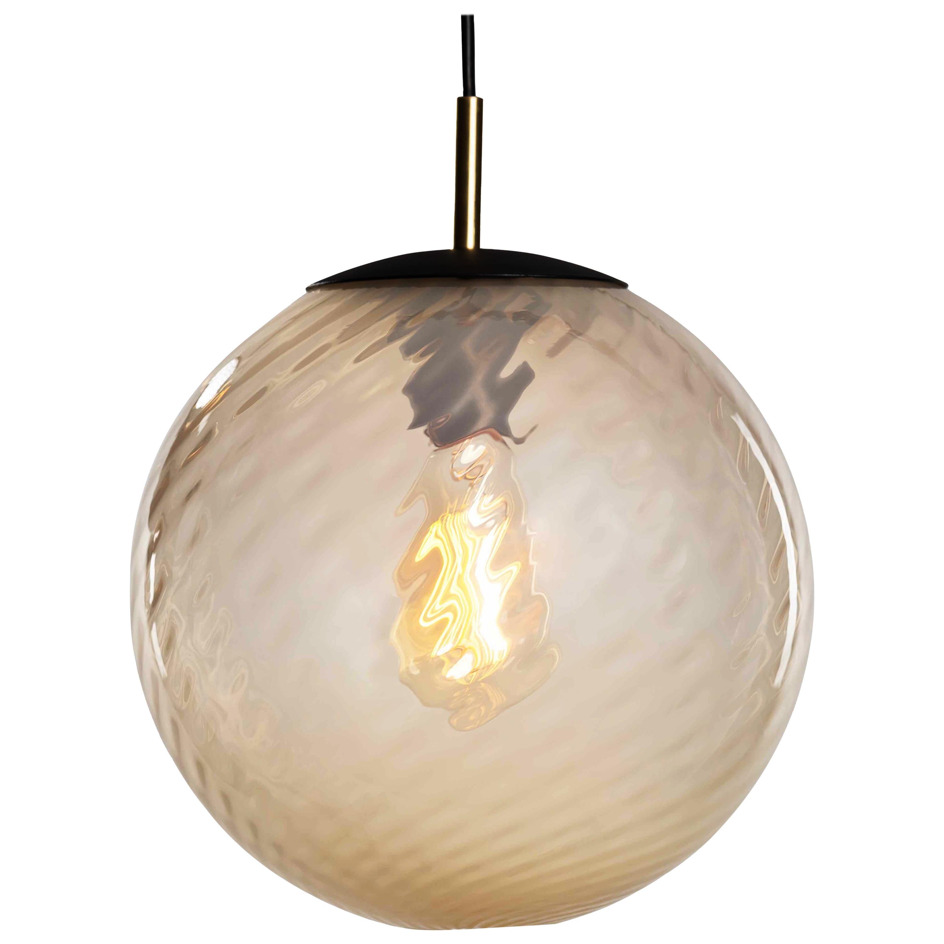 Contemporary Hand Blown Glass Pendant Lamp in Translucent Fawn with Twist For Sale
