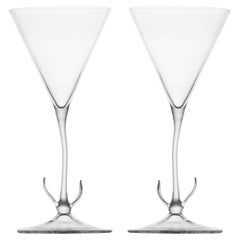 Contemporary Hand Blown Morning Glory Cocktail Glasses Set Garden Leaf Nature