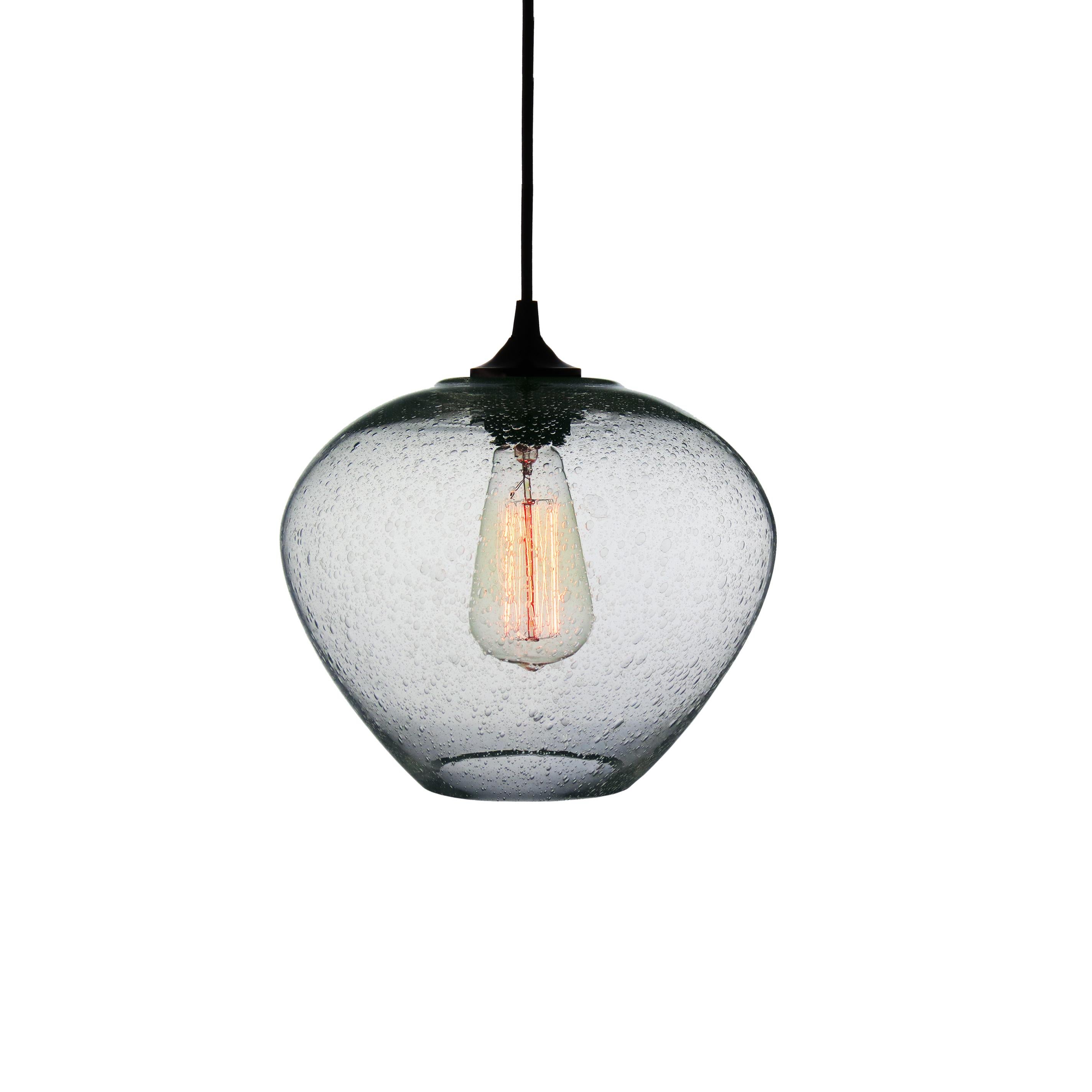 Mexican Contemporary Hand Blown Pendant Lamp in Alluring Blue Rustic Finish For Sale