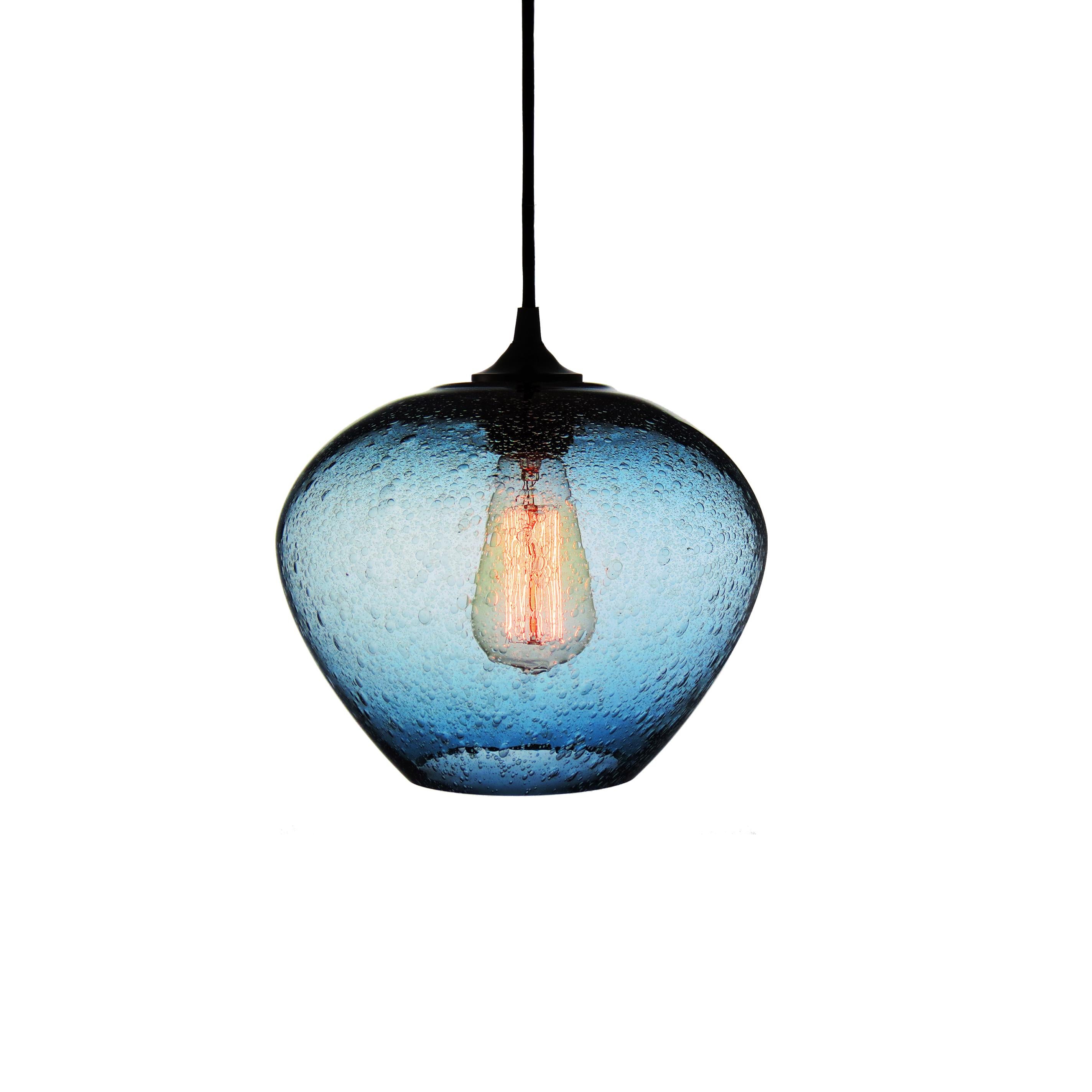 Mexican Contemporary Hand Blown Pendant Lamp in Dreamy Turquoise Rustic Finish For Sale