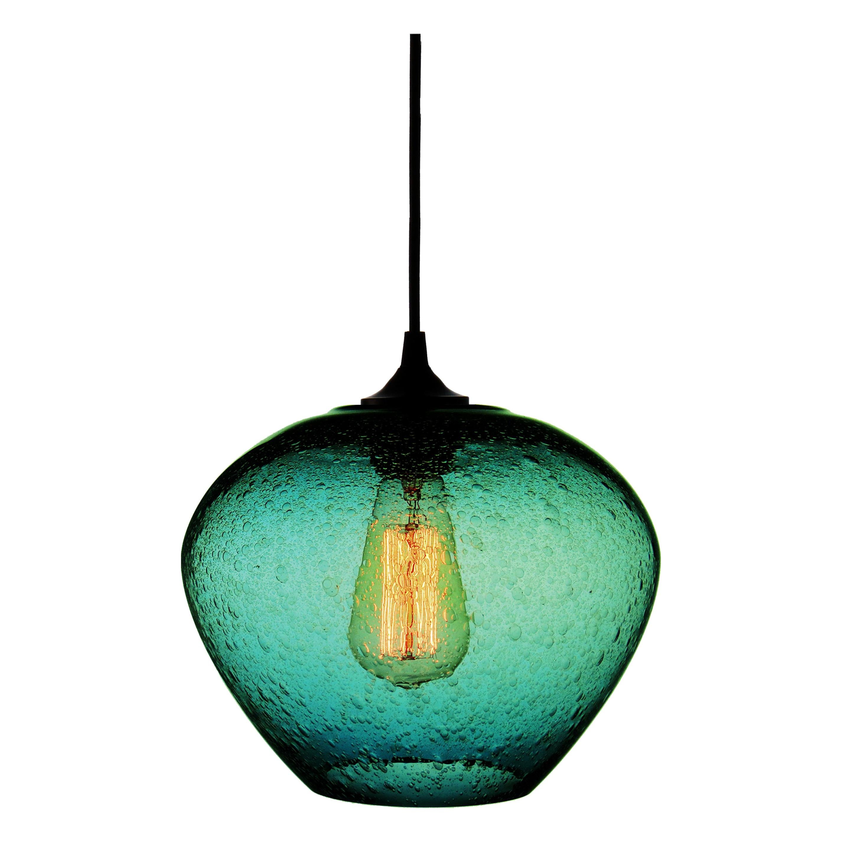 Contemporary Hand Blown Pendant Lamp in Dreamy Turquoise Rustic Finish For Sale