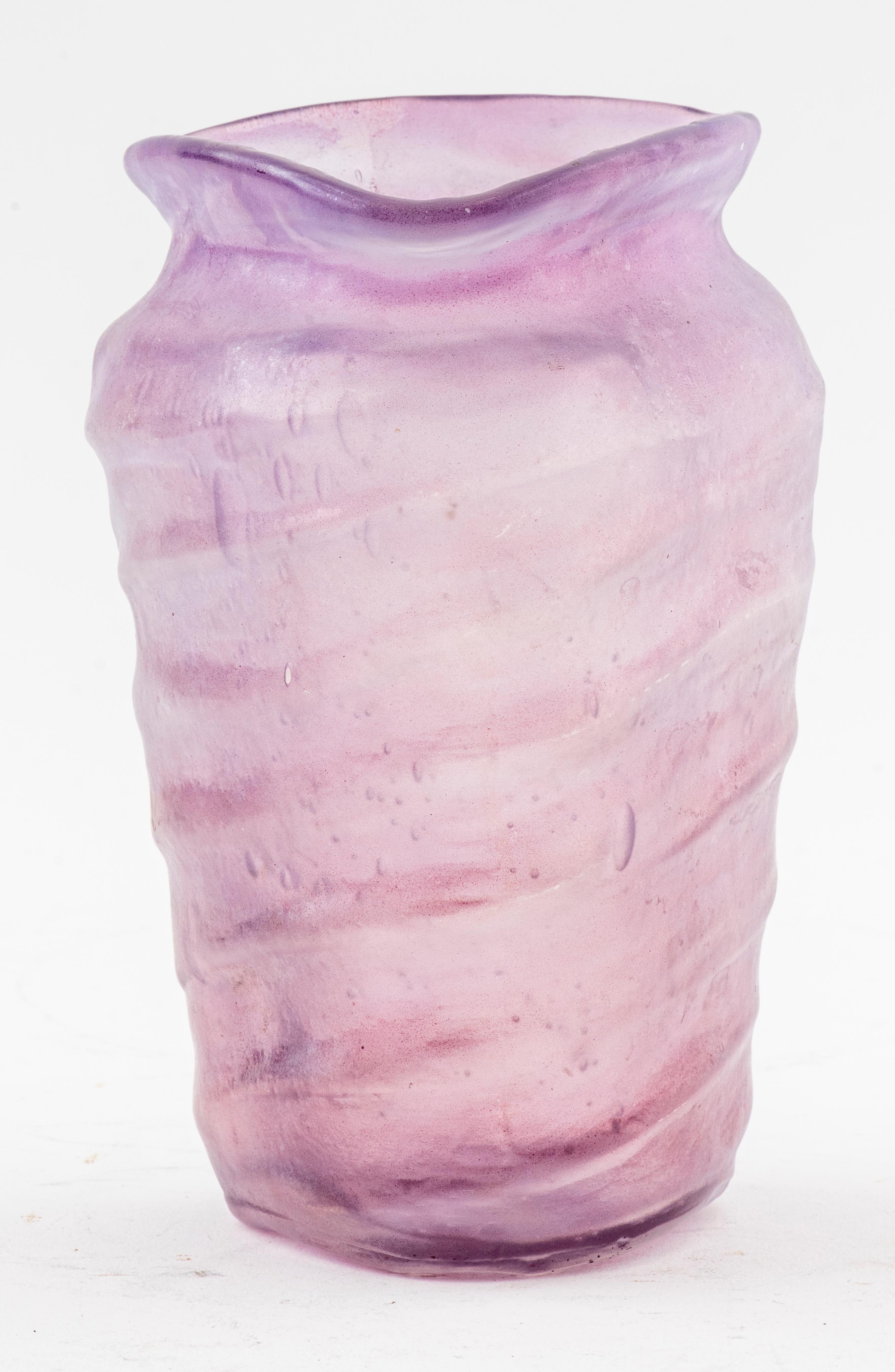 Contemporary hand-blown purple art glass vase. 
Dimensions: 6.25