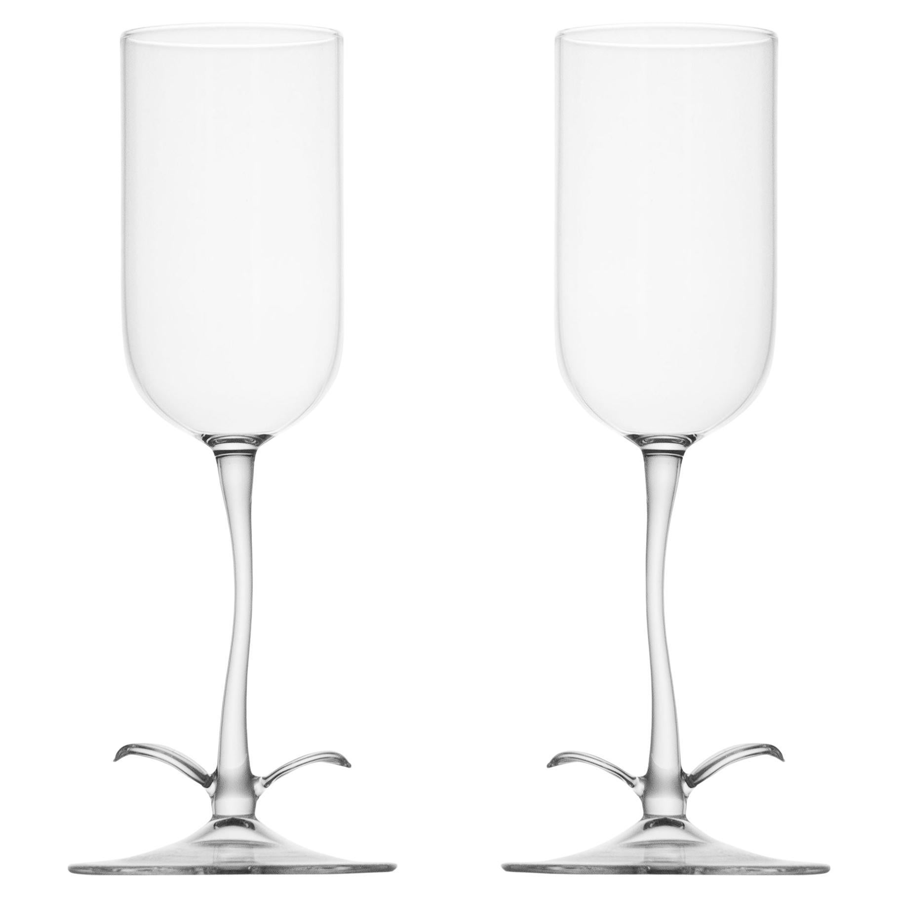 Zeitgenössische mundgeblasene Trompetenrebe Cocktailgläser Set Garden Leaf Nature