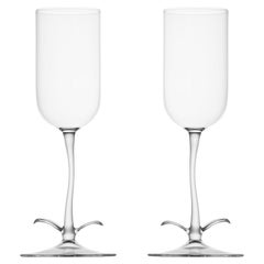 Contemporary Hand Blown Trumpet Vine Cocktail Glasses Set Garden Leaf Nature