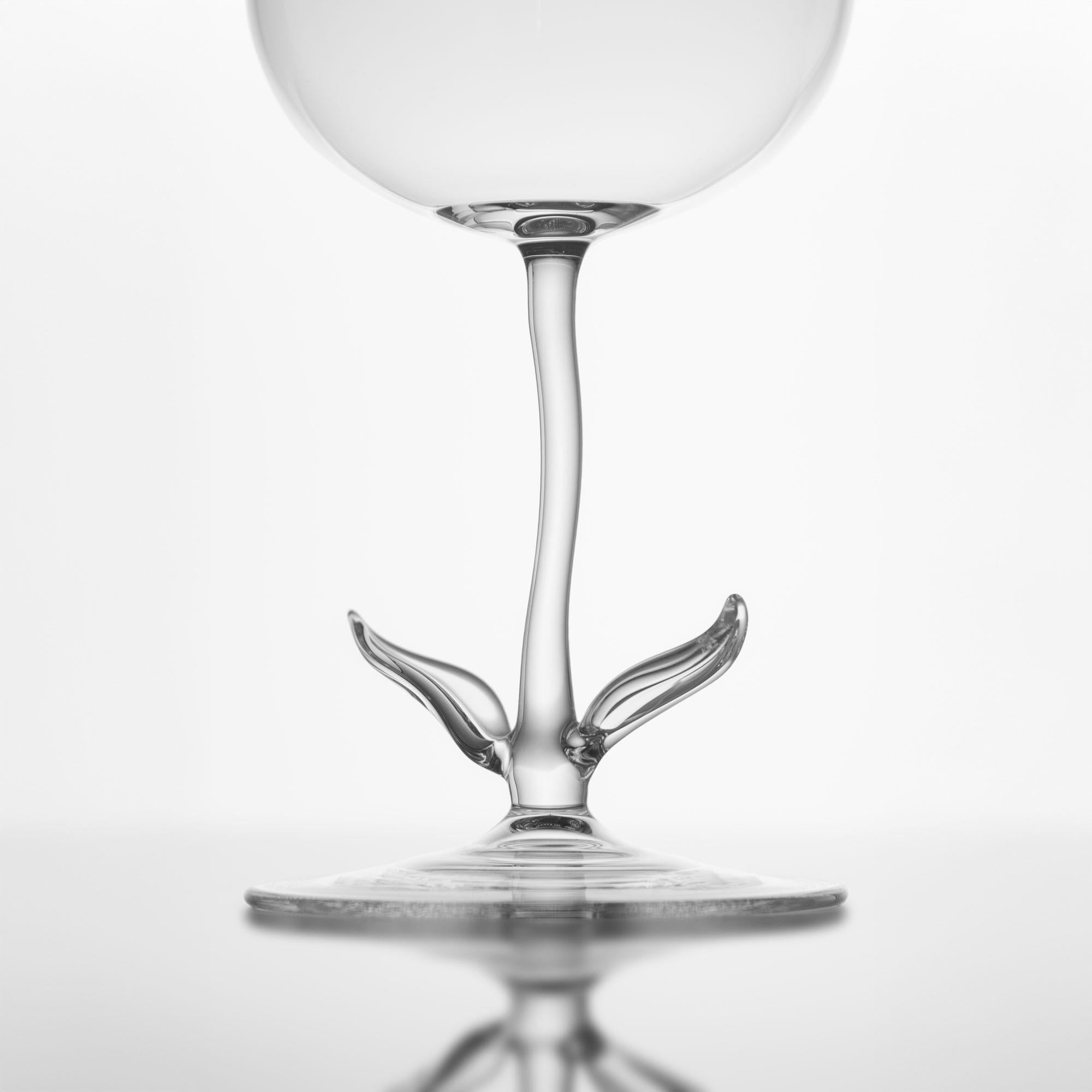 Autre Set de verres à cocktail contemporains soufflés à la main en zinnia Feuille de jardin Fleur de nature en vente