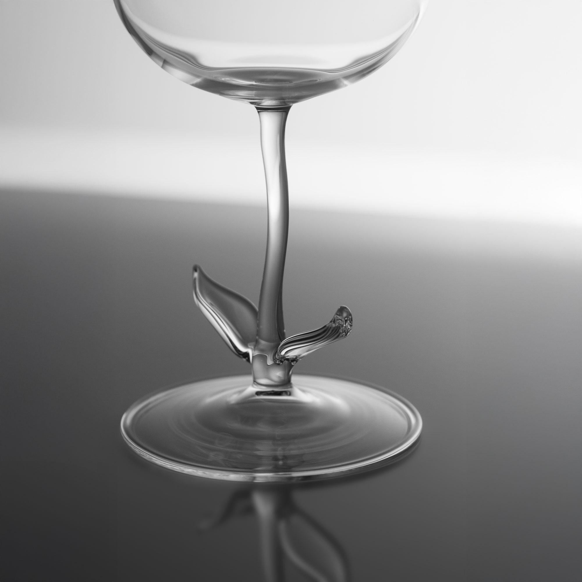 XXIe siècle et contemporain Set de verres à cocktail contemporains soufflés à la main en zinnia Feuille de jardin Fleur de nature en vente