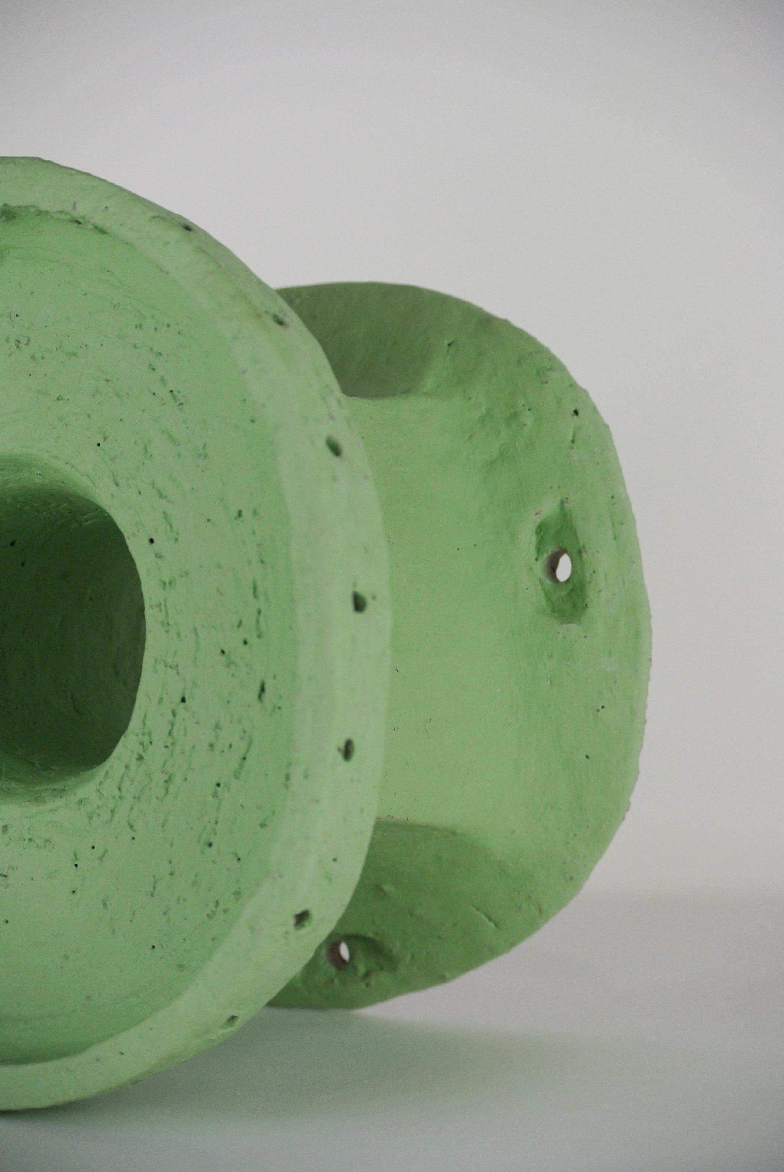 German Contemporary Hand-Build Ceramic Chandelier Grey Stoneware with Green Engobe