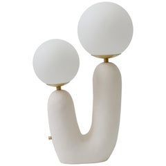 Contemporary Hand-Built Ceramic Base Oo Lamp, Ivory White, Medium