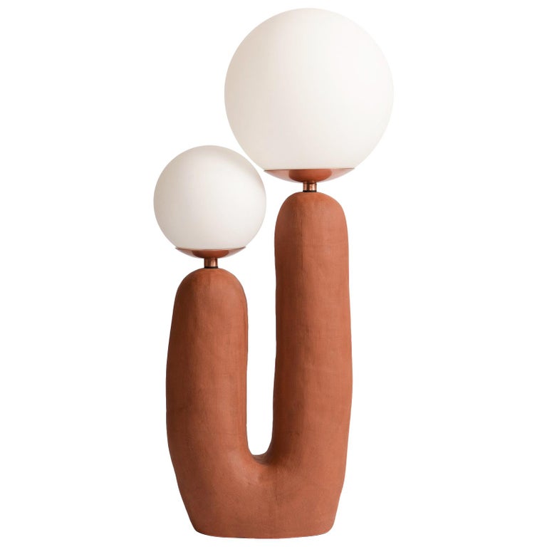 Contemporary Hand-Built Ceramic Base Oo Lamp Terra Cotta - Medium For Sale