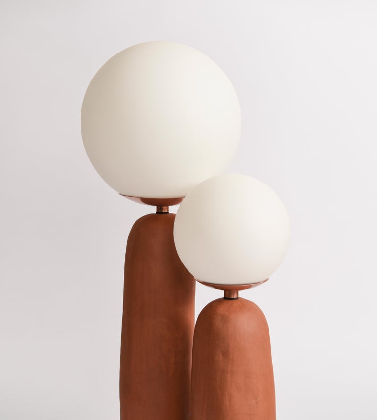 Contemporary Handbuilt Ceramic Base Oo Lamp Terra Cotta Small For