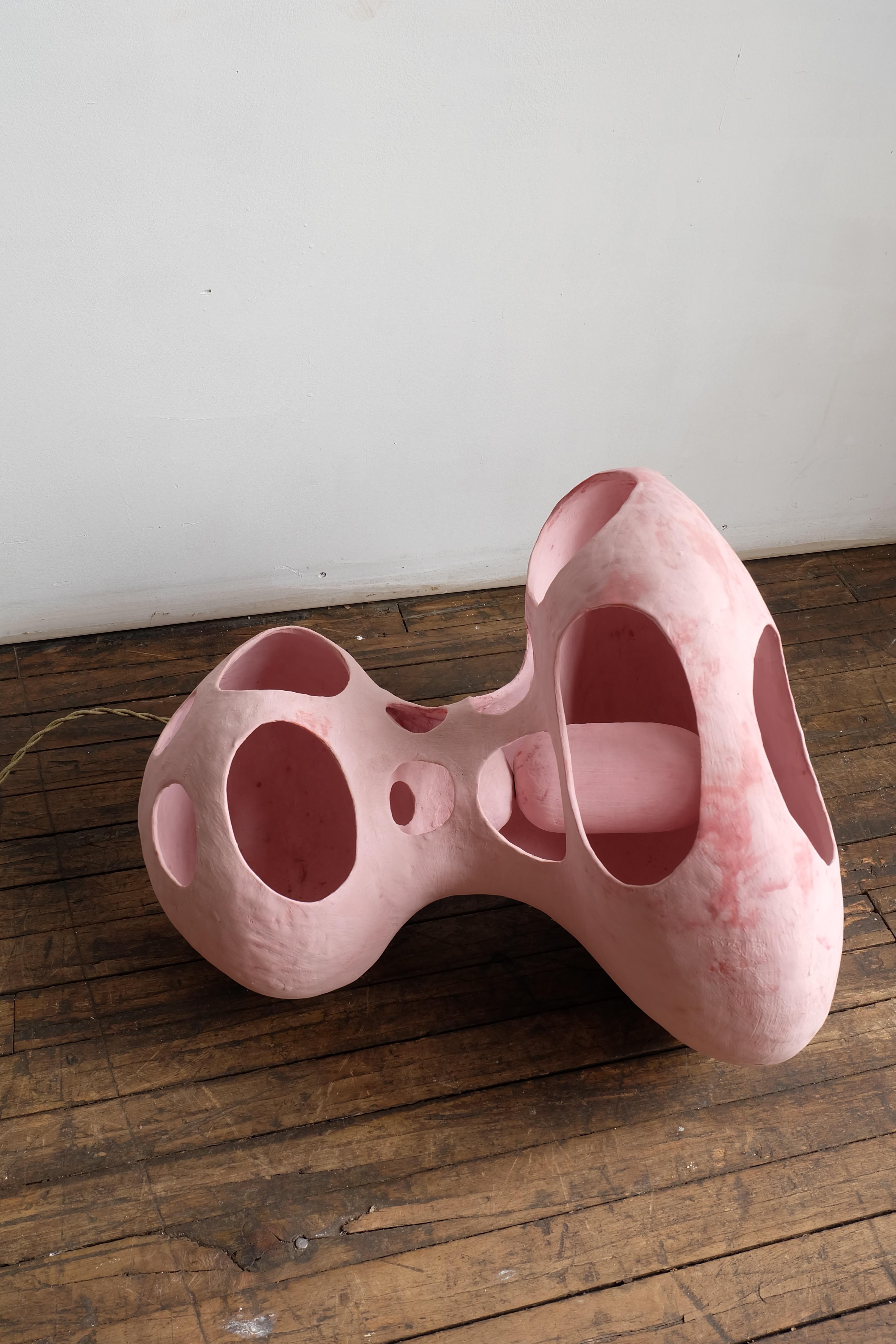Contemporary Hand-Built Matte Pink Sculptural Glazed Ceramic Spore Floor Lamp For Sale 3