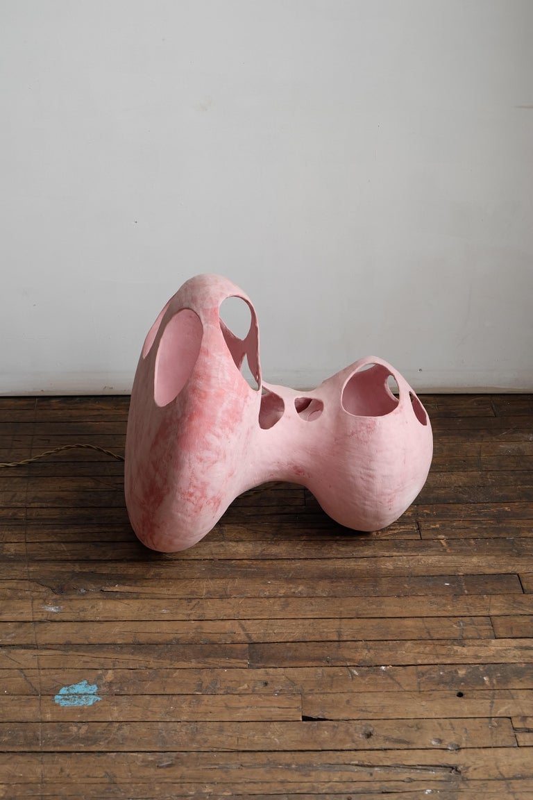 Contemporary Hand-Built Matte Pink Sculptural Glazed Ceramic Spore Floor Lamp For Sale 1