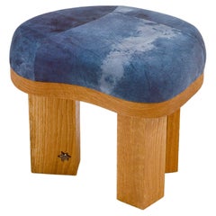 Contemporary Hand-Built Wooden Upholstered Ottoman