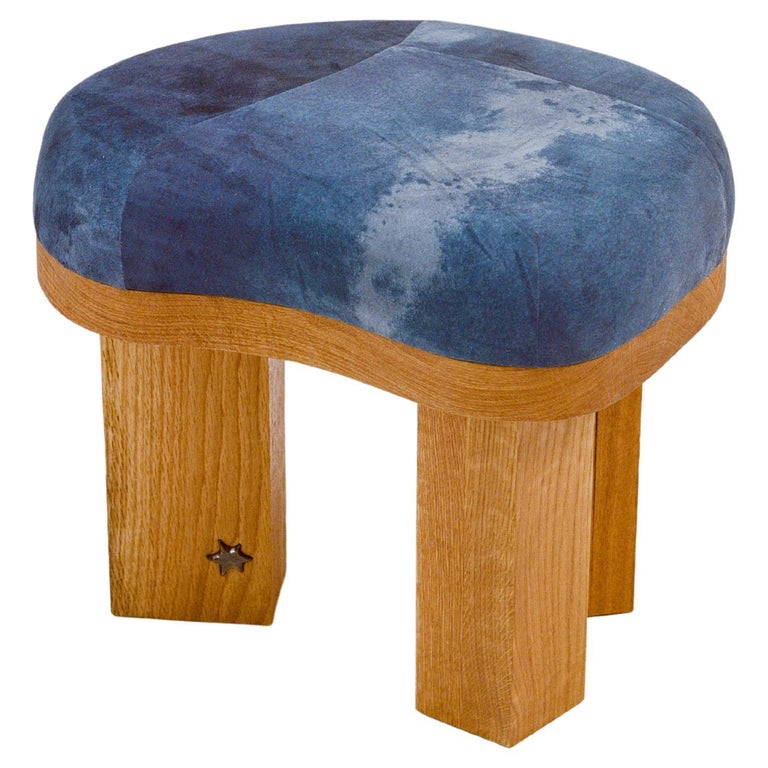 Contemporary Hand-Built Wooden Upholstered Ottoman For Sale at 1stDibs