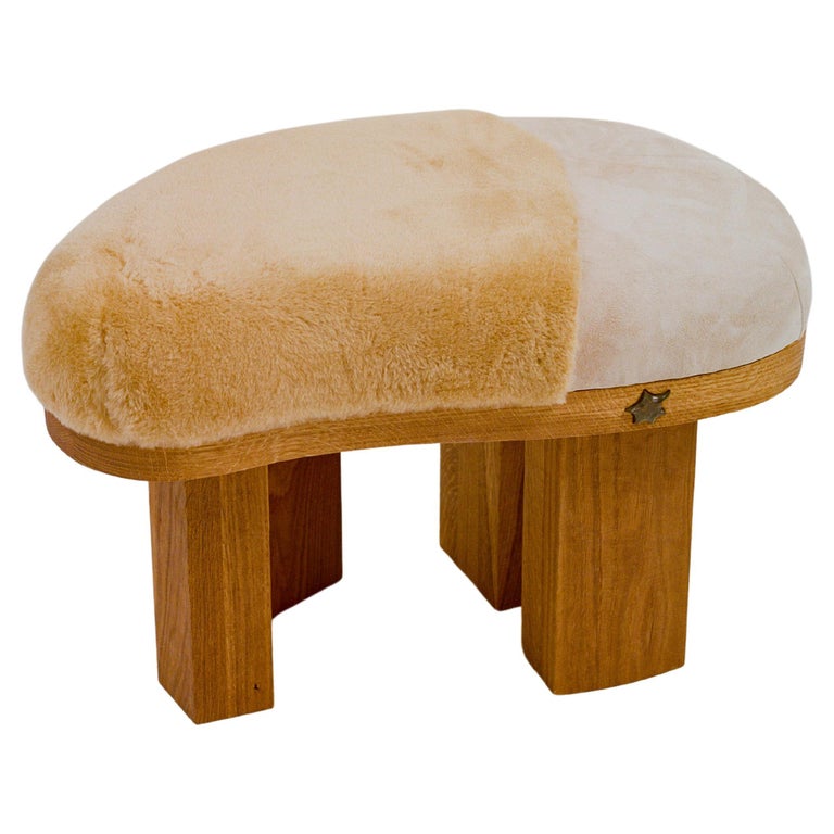 Contemporary HandBuilt Wooden Upholstered Ottoman For Sale at 1stDibs