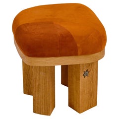 Contemporary Hand-Built Wooden Upholstered Stool
