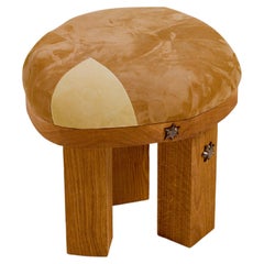 Contemporary Hand-built wooden upholstered stool