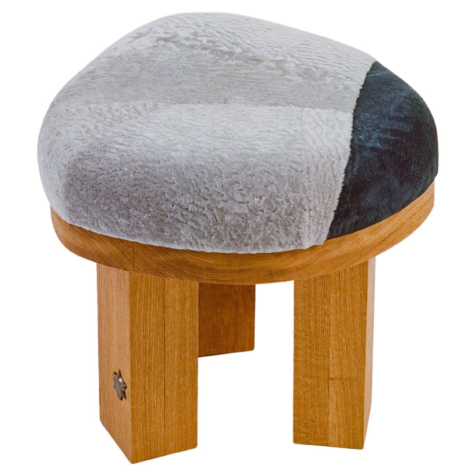 Contemporary Hand-Built Wooden Upholstered Stool For Sale