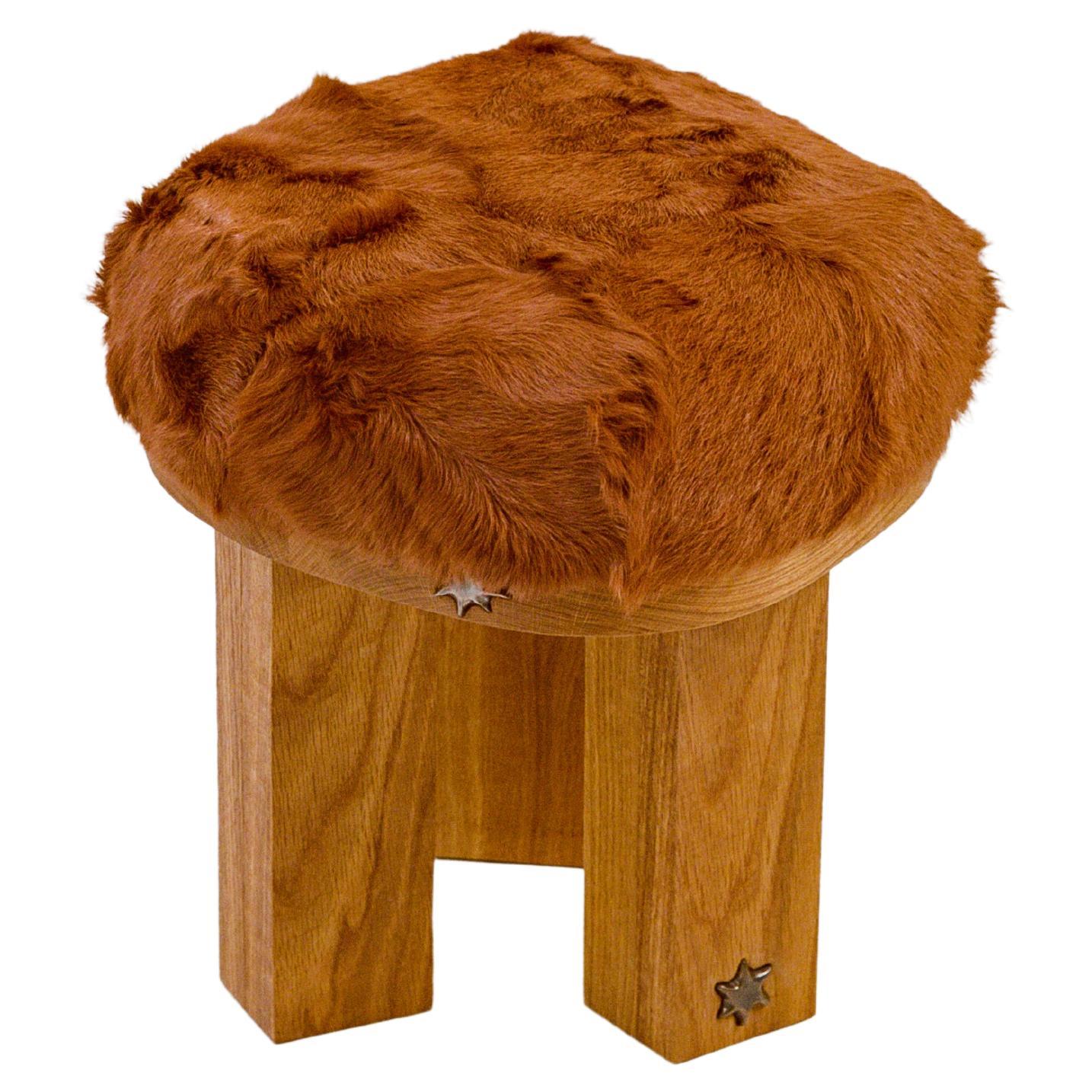 Contemporary Hand-Built Wooden Upholstered Stool For Sale