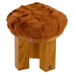 Contemporary Hand-Built Wooden Upholstered Stool