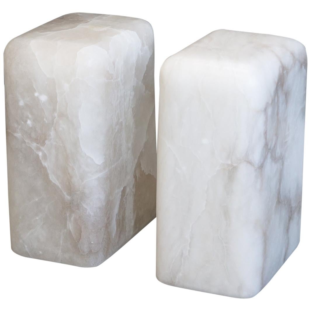 Pair of Sculptural Hand Carved Alabaster Chunk Side Tables by Swell Studio For Sale