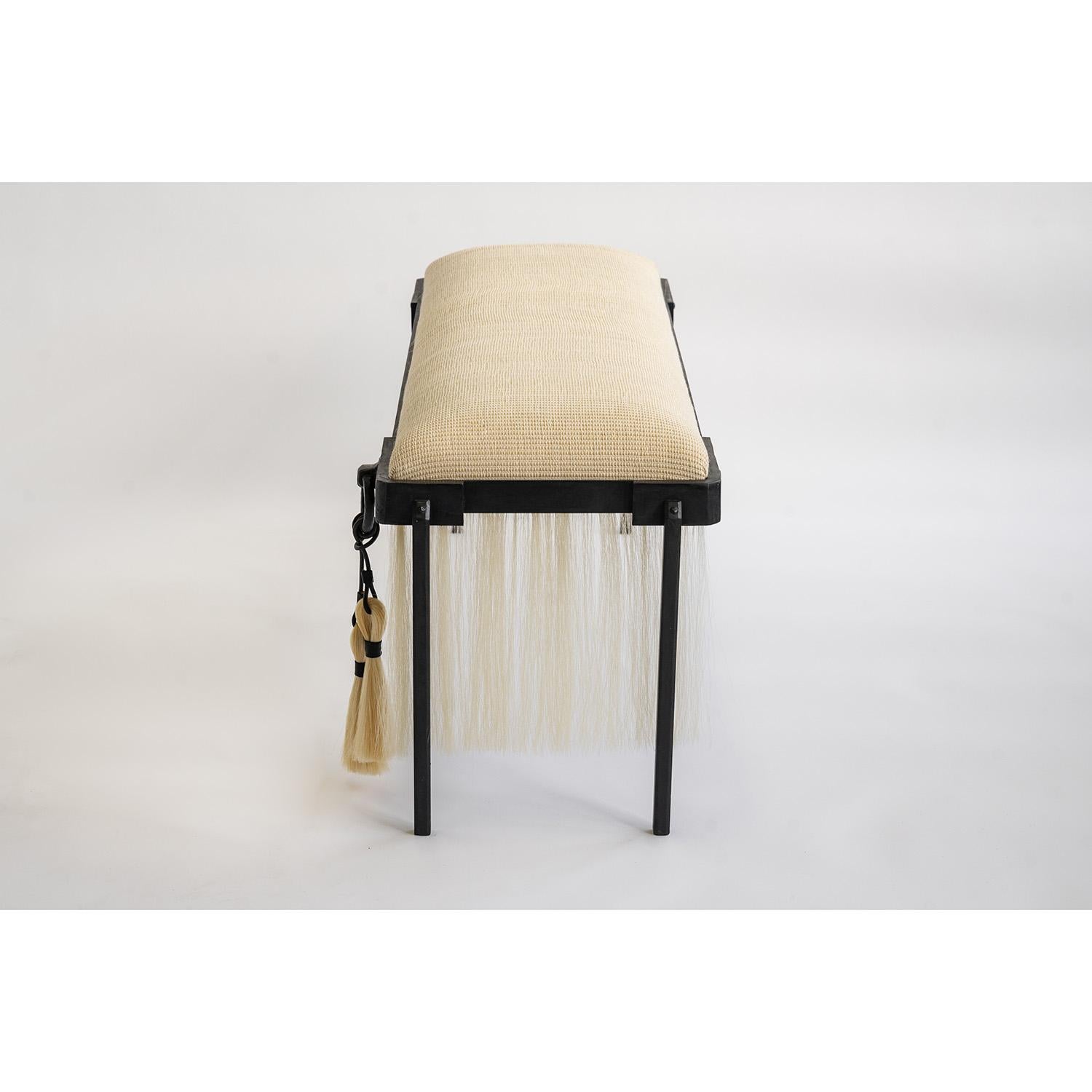 HORSE HAIR BENCH NO. 1
JM. Szymanski 
d. 2019

Contemporary furniture at its finest. Horsehair textile and blackened iron are combined to create an exciting juxtaposition of elements. Available in creme, brown, and black. 

Custom sizes available.