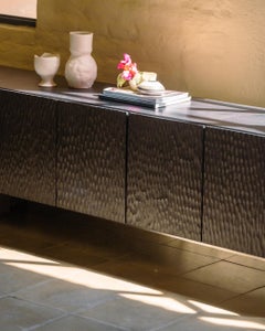 Contemporary Hand Carved Cedar Creza With Basalt Stone Accents