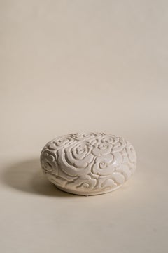 Contemporary Hand Carved Cream Lacquer Cloud Box by Robert Kuo, Limited Edition