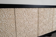 Contemporary Hand Carved Cream Lacquer Cloud Design Buffet by Robert Kuo