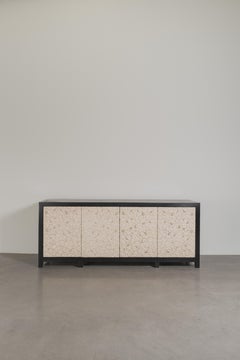 Contemporary Hand Carved Cream Lacquer Floral Design Buffet by Robert Kuo