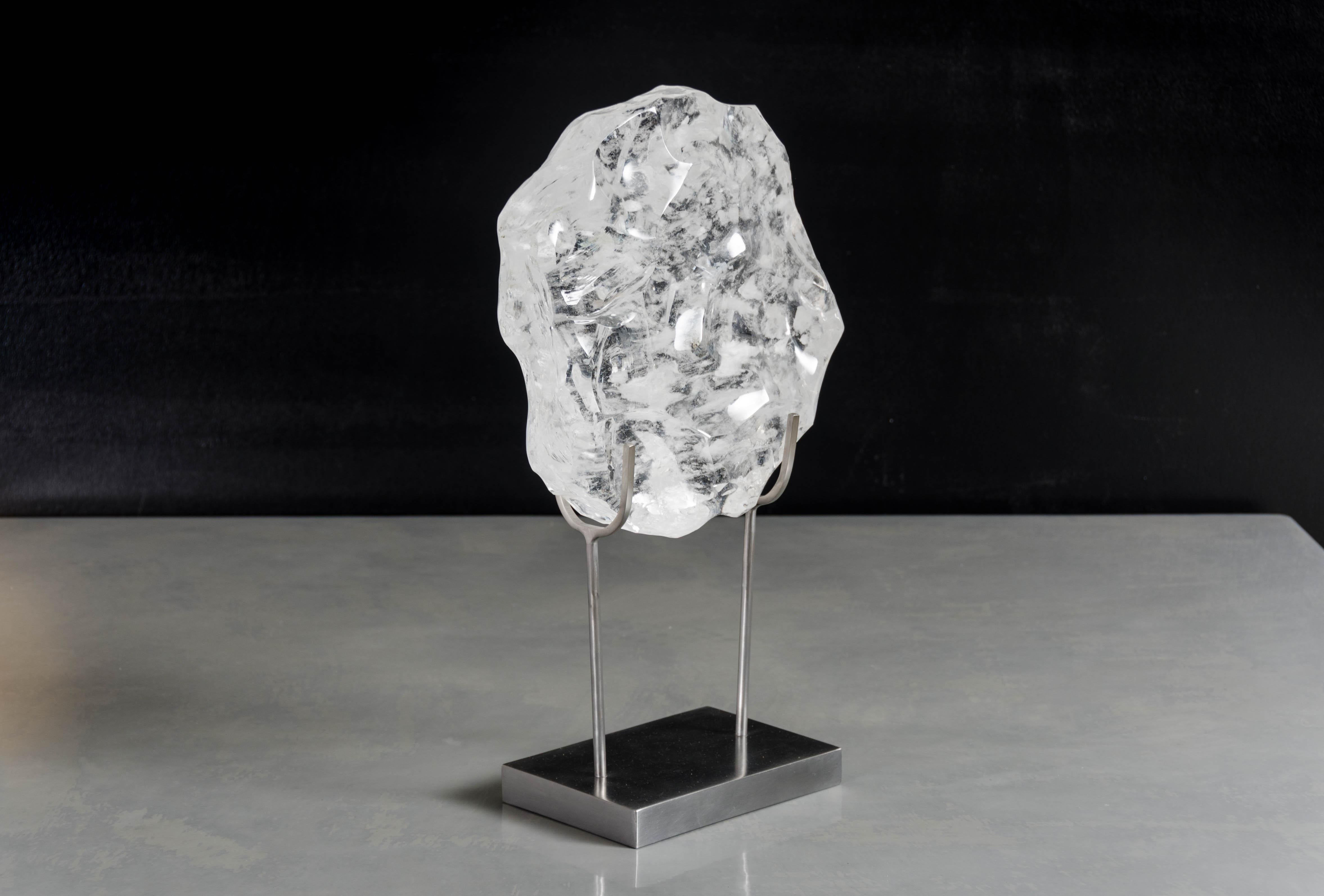 Bi Sculpture on steel stand (medium)
Crystal
Hand carved
Steel
Contemporary sculpture
Limited edition

Crystal shapes and inclusions vary.
 