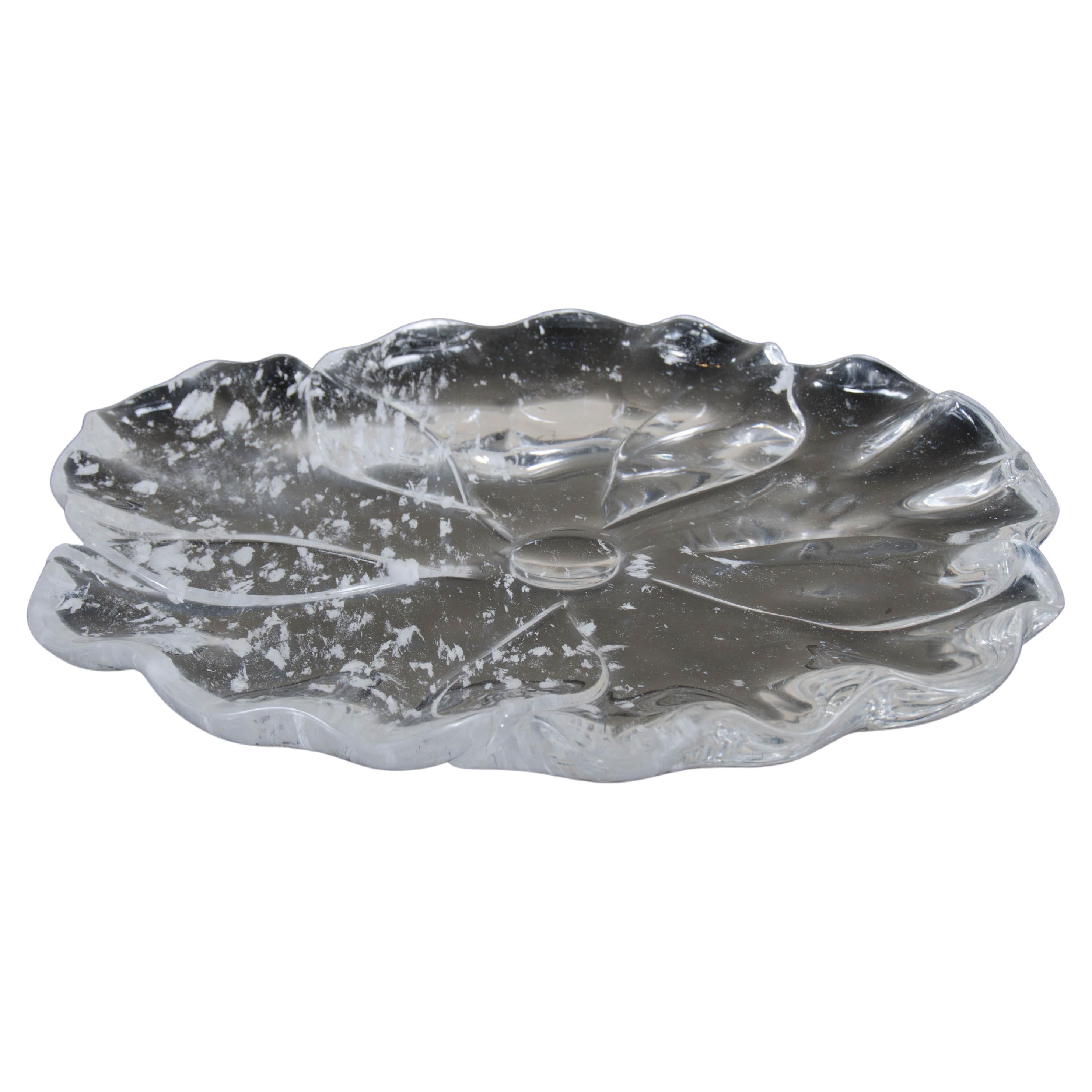 Contemporary Hand Carved Crystal Flower Plate by Robert Kuo, Limited Edition For Sale