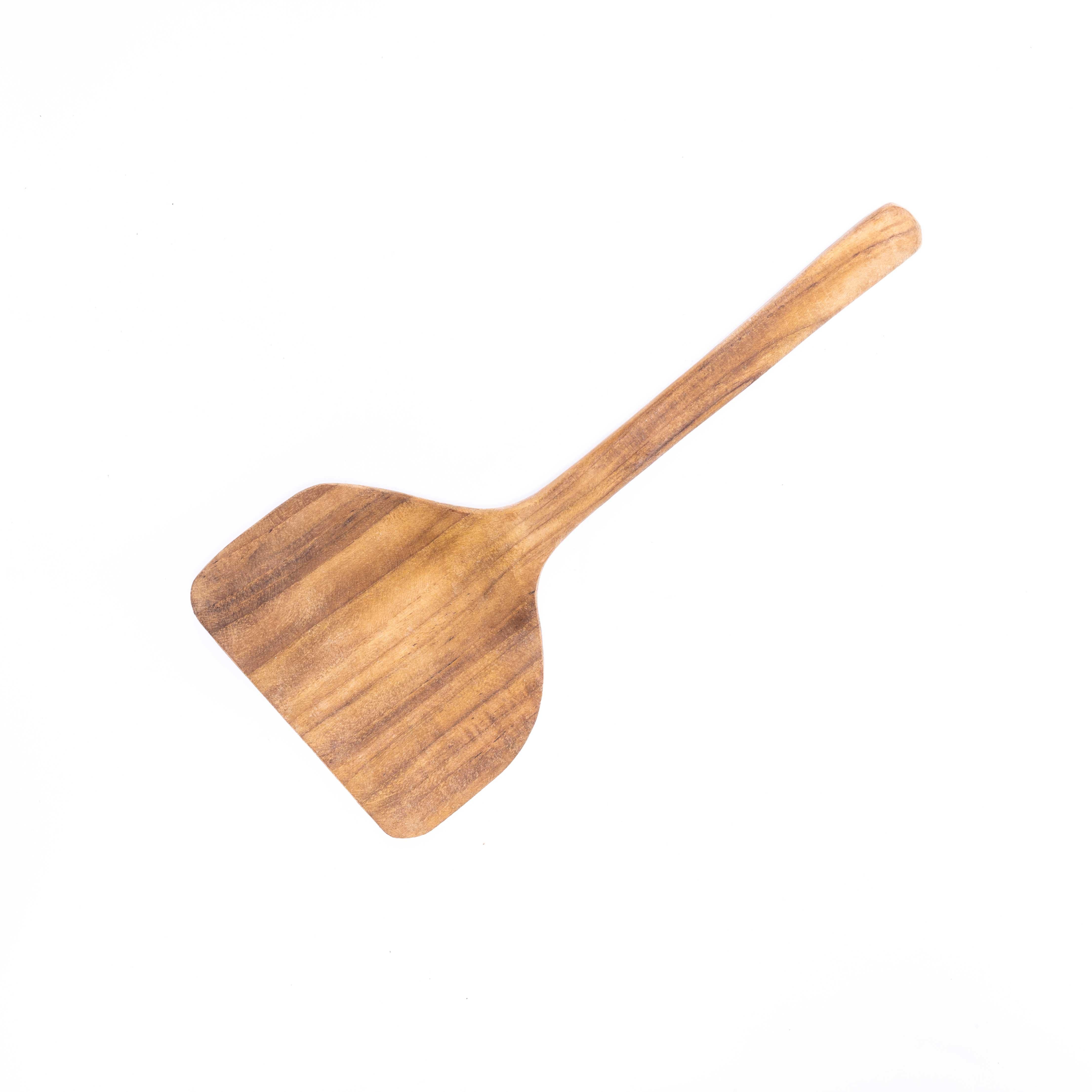 Teak Contemporary Hand Carved Indonesian Salad Servers - Pair For Sale