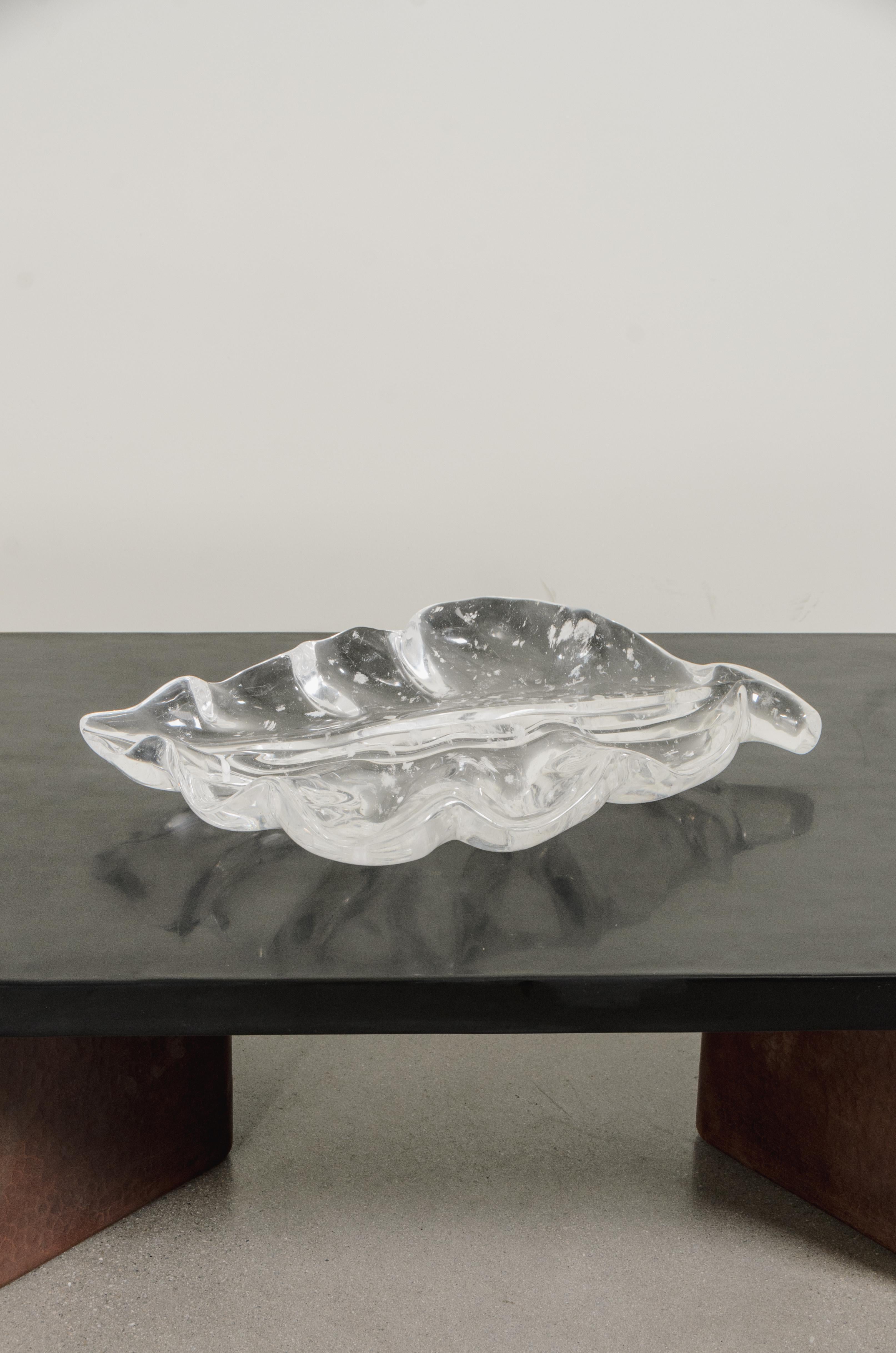 Hand-Carved Contemporary Hand Carved Large Crystal Leaf Plate by Robert Kuo For Sale
