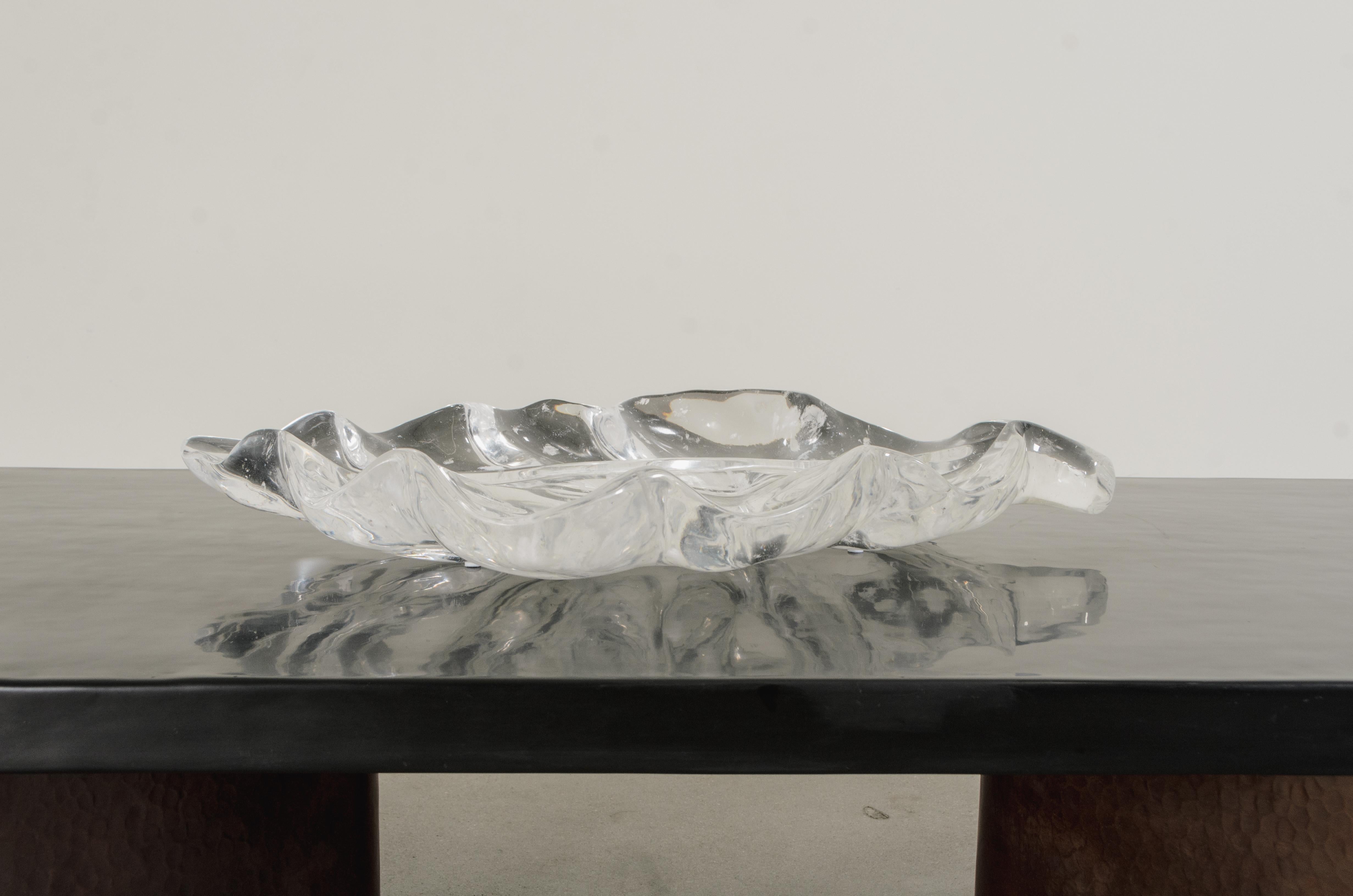 Contemporary Hand Carved Large Crystal Leaf Plate by Robert Kuo For Sale 1