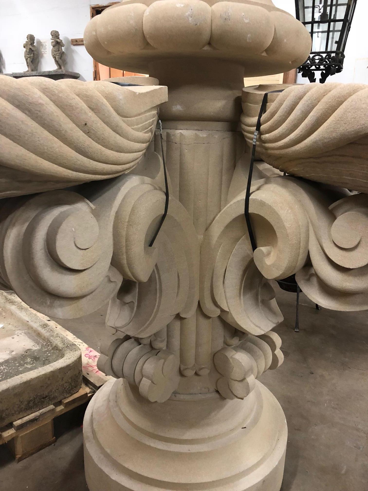 American Contemporary, Hand-Carved, Limestone Central Fountain For Sale