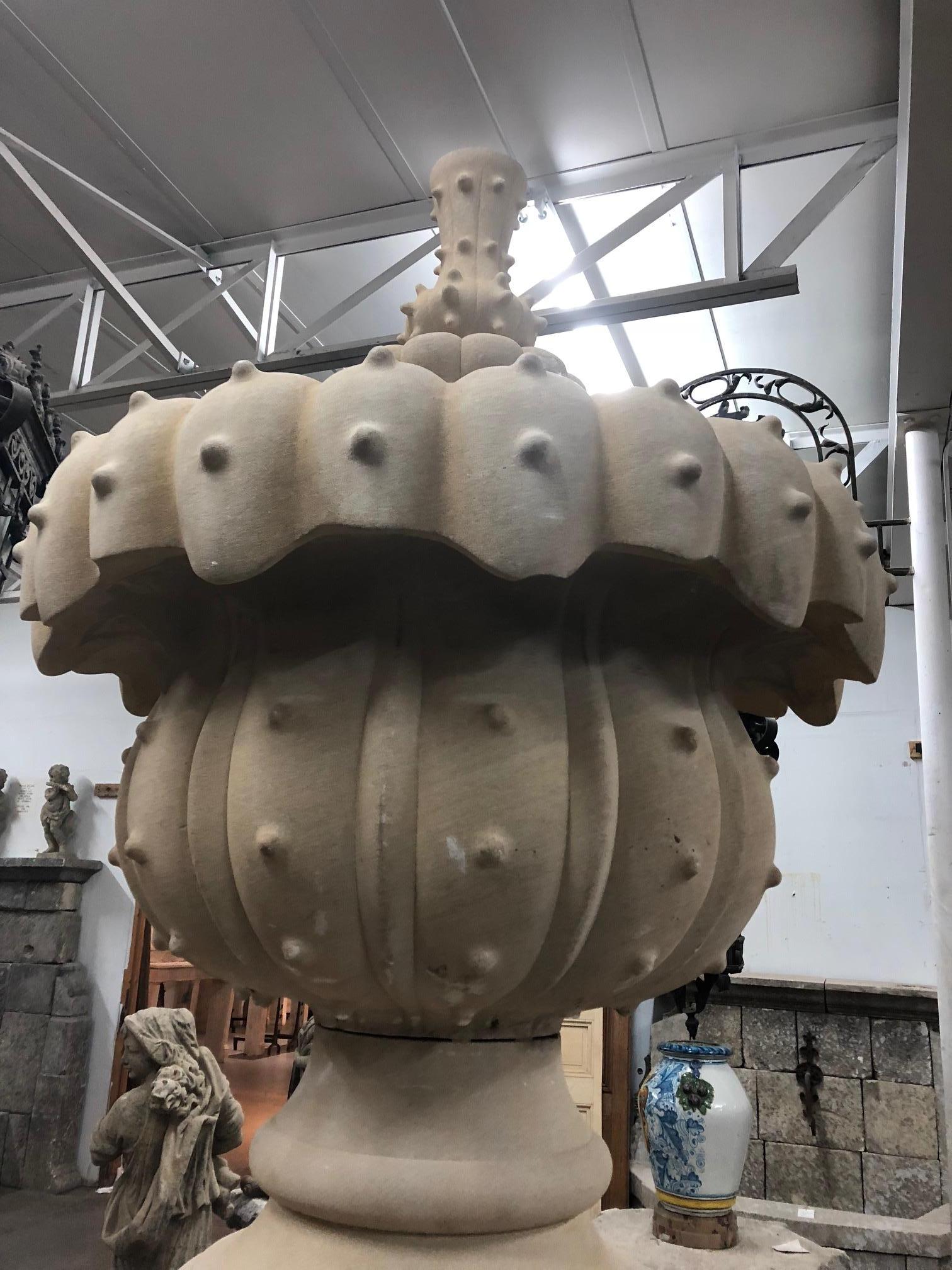 Contemporary, Hand-Carved, Limestone Central Fountain In Excellent Condition For Sale In Dallas, TX