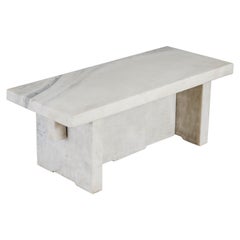 Contemporary Hand Carved Ming Design Han Bai Yu Marble Stone Bench by Robert Kuo