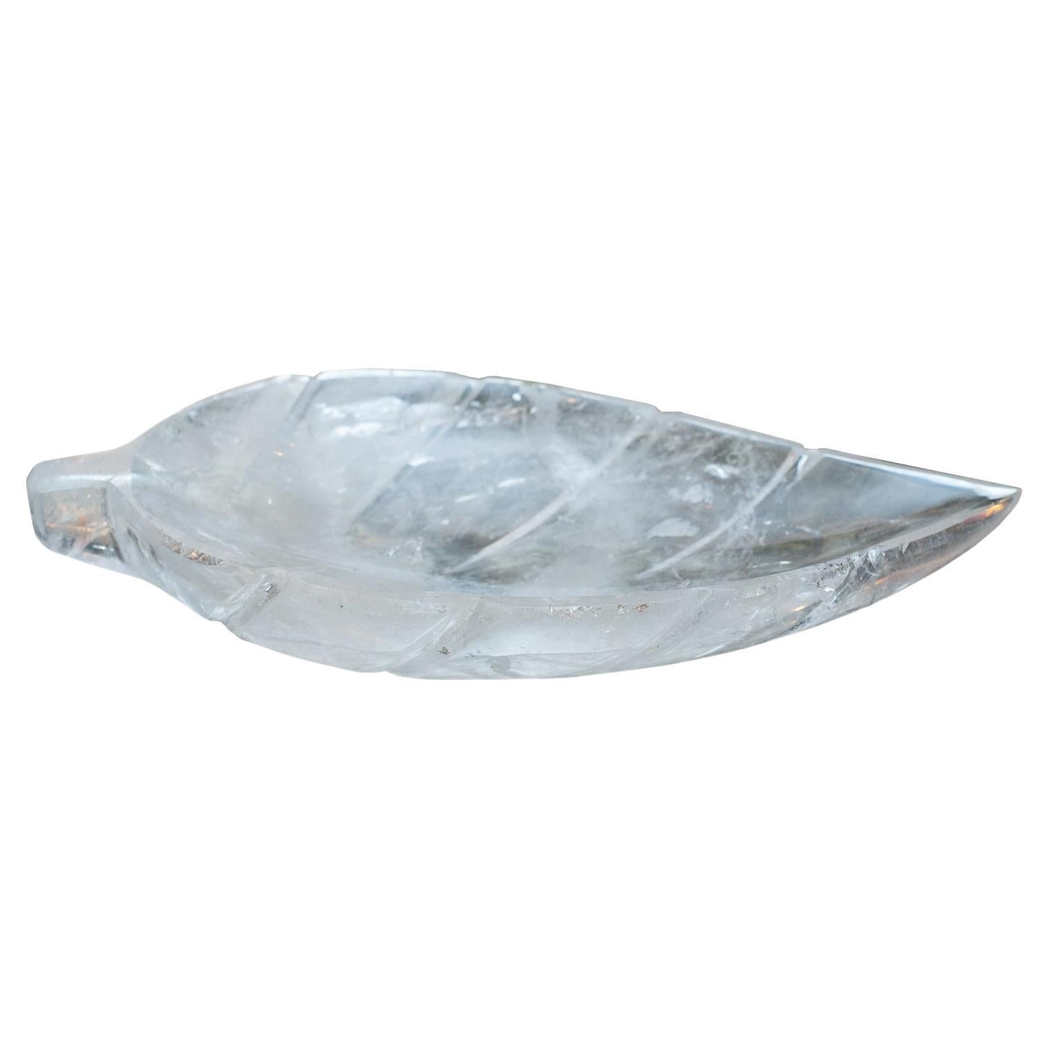 Contemporary Hand geschnitzt Bergkristall klar Quarz Blatt Tablett im Angebot