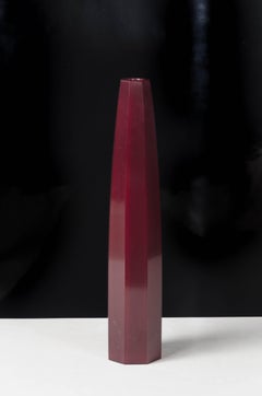 Contemporary Hand Carved Tall Faceted Raspberry Peking Glass Vase by Robert Kuo
