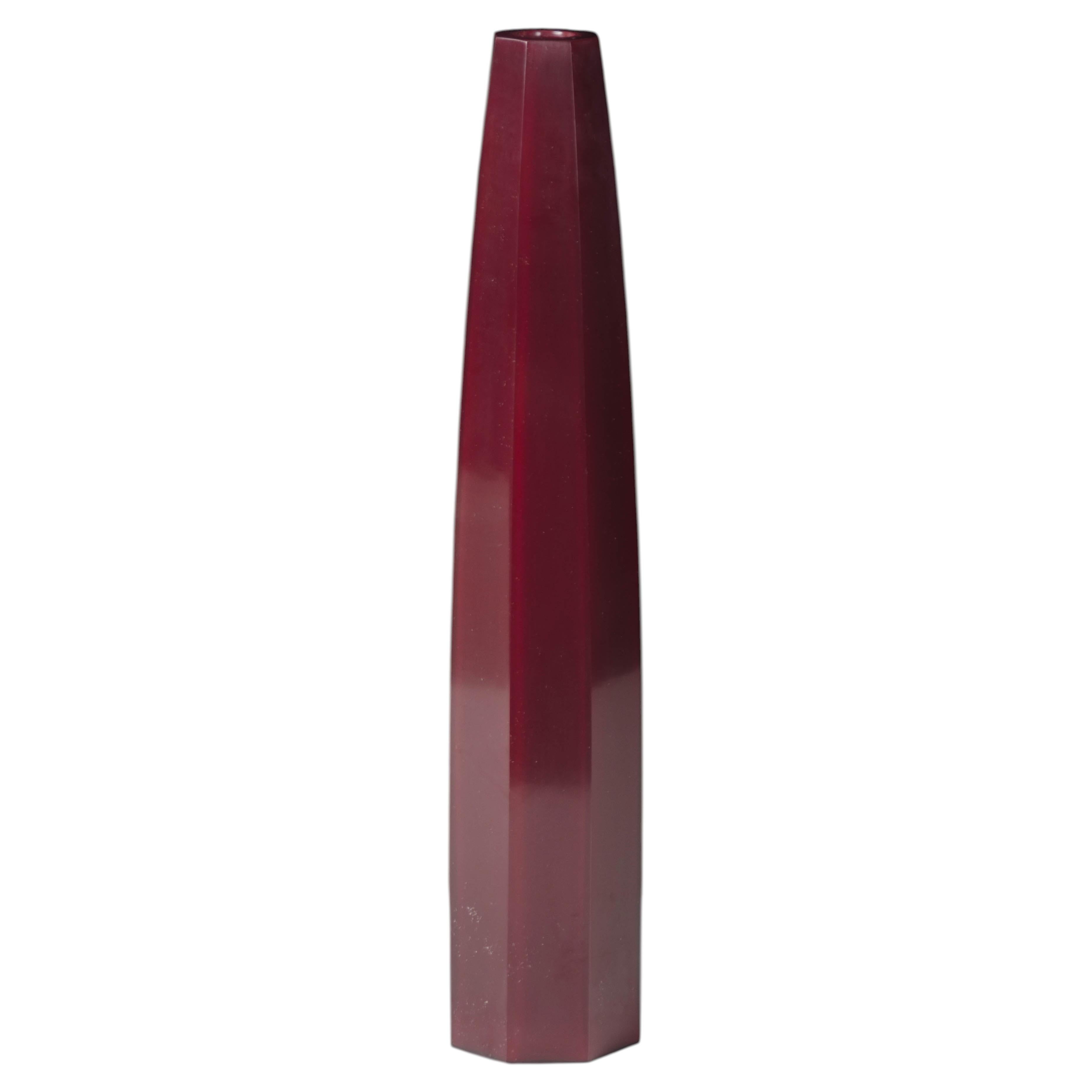 Contemporary Hand Carved Tall Faceted Raspberry Peking Glass Vase by Robert Kuo For Sale