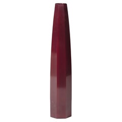 Contemporary Hand Carved Tall Faceted Raspberry Peking Glass Vase by Robert Kuo