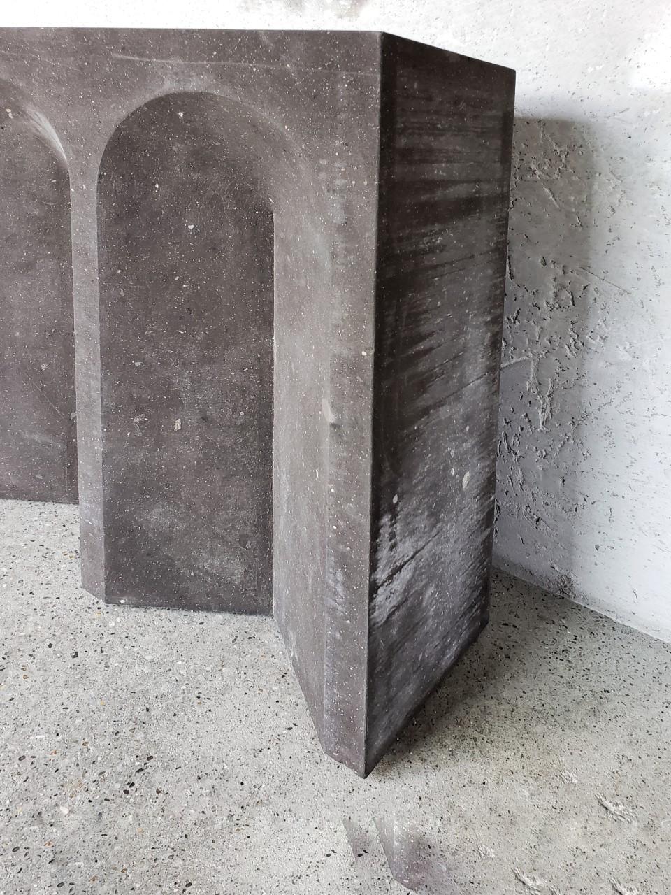 Modern Contemporary Natural Volcanic Rock Console with Arched Detail  For Sale
