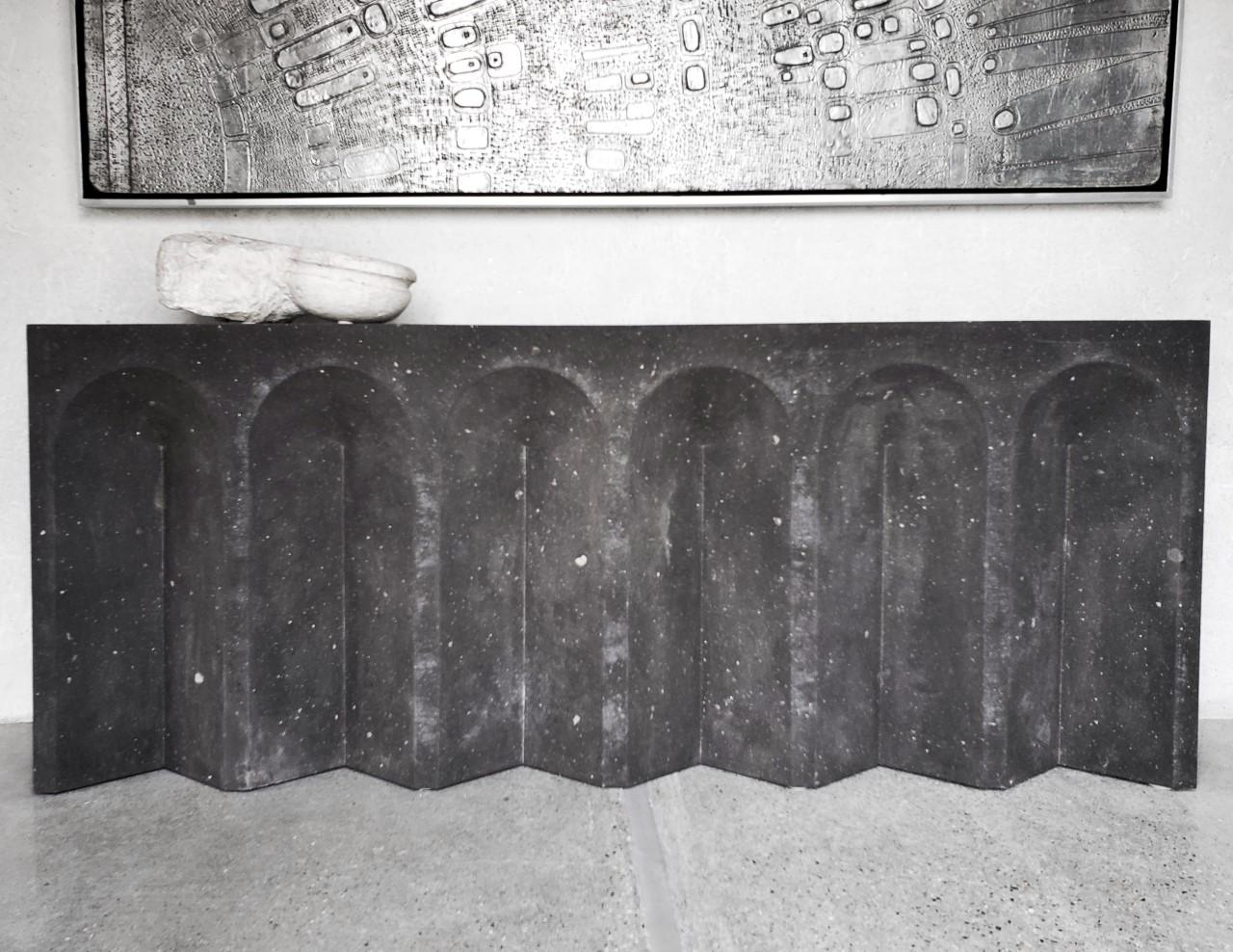 Hand-Carved Contemporary Natural Volcanic Rock Console with Arched Detail  For Sale
