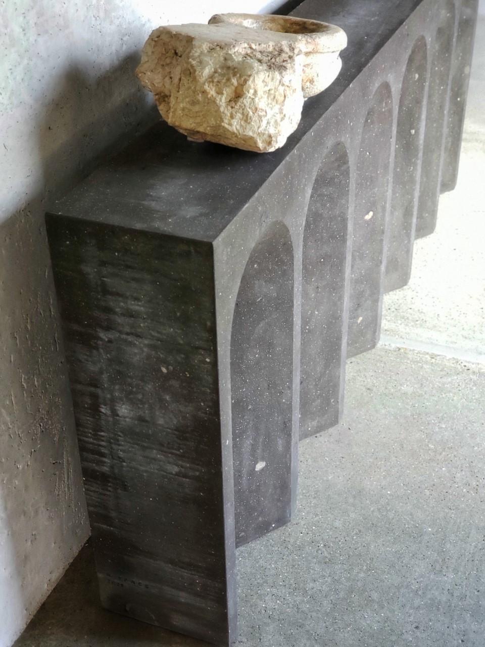 Contemporary Natural Volcanic Rock Console with Arched Detail  In Excellent Condition For Sale In Chicago, IL